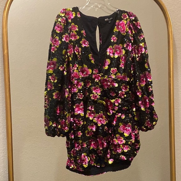 For Love & Lemons Morrison Rose Floral Sequin Mini Dress Size M - Picture 2 of 14